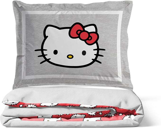 Jay Franco Duvet Cover Set – 3 Piece Comforter Cover and Sham Set, Super Soft Cozy Bedding (Insert Not Included) Grey - Hello Kitty, Full