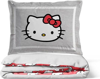 Jay Franco Duvet Cover Set – 3 Piece Comforter Cover and Sham Set, Super Soft Cozy Bedding (Insert Not Included) Grey - Hello Kitty, Full