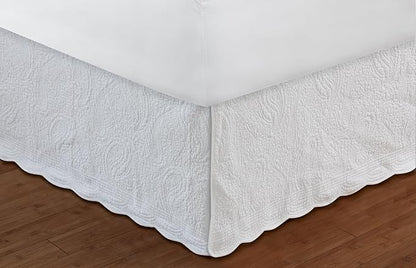 Greenland Home Paisley Quilted 100% Cotton Bed Skirt, White, Twin