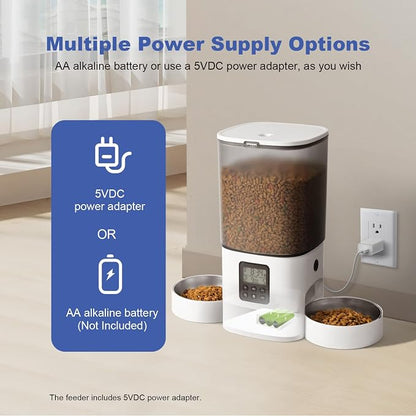 Automatic Cat Feeder, 6L Cat Food Dispenser with 10s Voice Recorder, Pet Feeder up to 8 Meals per Day, Timed Feeder with Dry Food Sealed Ring (White-D-Basic)