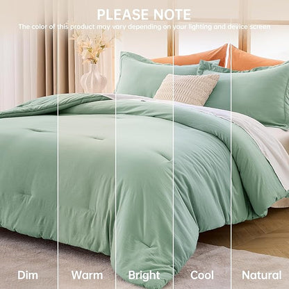 MUXHOMO King Size Comforter Set, All Season Ultra Soft Down Alternative Bedding - 3 Piece Lightweight Bed Set Includes 1 Comforter (104"x90") and 2 Pillow Shams (20"x36"), Sage Green