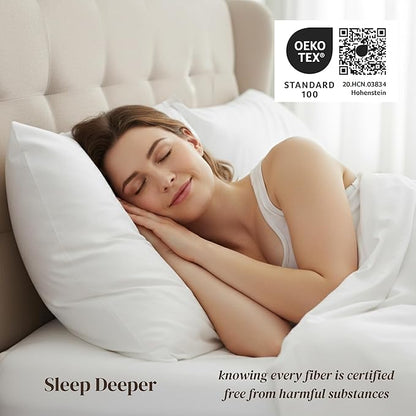 Beckham Hotel Collection Pillowcases Queen Size Set of 2, Cool Touch Cotton Sateen Fabric, 500TC, Silky Smooth & Soft, Open End, Sand