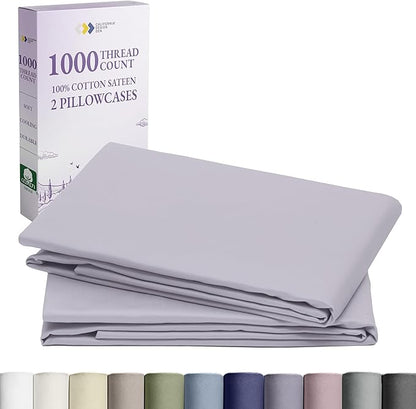 California Design Den King Size Pillow Cases Set of 2-1000 Thread Count, Soft and Smooth Sateen Weave, 100% Cotton Pillow Cover, Thick and Durable - Lavender Grey