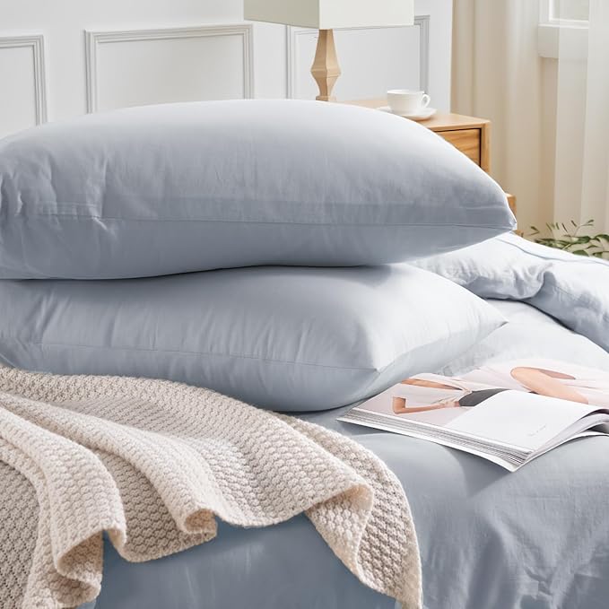 NEXHOME PRO King Duvet Cover Set, 100% Washed Cotton with Linen-Like Texture, Natural Organic, Breathable & Comfortable, Includes Home Bedding Set Cornflower Blue (No Comforter) 10490