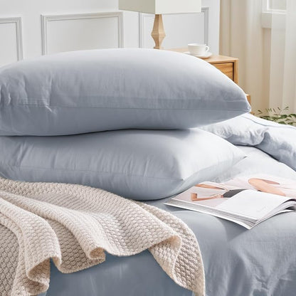 NEXHOME PRO King Duvet Cover Set, 100% Washed Cotton with Linen-Like Texture, Natural Organic, Breathable & Comfortable, Includes Home Bedding Set Cornflower Blue (No Comforter) 10490