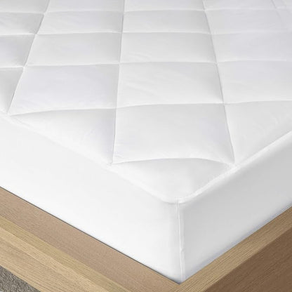 Madison Park Queen Mattress Protector Pad Waterproof Bed Cover, Breathable 300TC Sateen Cotton, Diamond Quilted Topper, Quiet Nights, Fitted Pocket Fits Up to 18 Inch, Machine Washable, White