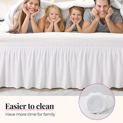 RIMELA White Bed Skirt Queen Size 15 Inch Drop, Elastic Bed Skirting for Adjustable Bed Base & Frame, Bedding Dust Ruffle Easy to Install, Wrap Around Bedskirt, Room Decoration
