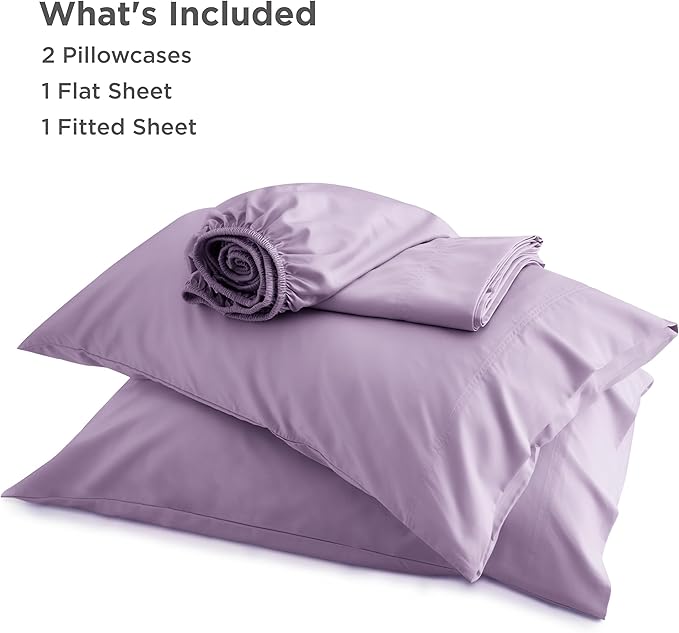 Bedsure Queen Sheet Set, Rayon Derived from Bamboo, Cooling Sheets, PureWoven, Breathable & Soft, Deep Pocket Up to 16 Inches, Hotel Luxury Silky Bedding for Hot Sleepers, Lilac