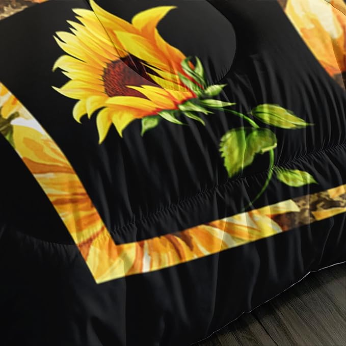 Sunflower Queen Bedding Set, Yellow Comforter for Girls and Teen Boys, Western Boho Quilt