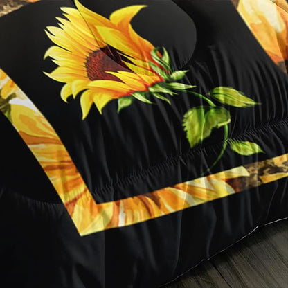 Sunflower Queen Bedding Set, Yellow Comforter for Girls and Teen Boys, Western Boho Quilt