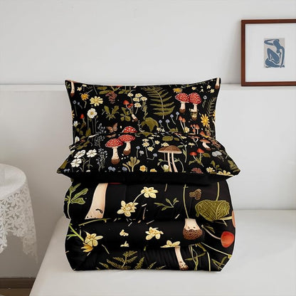 Feelyou Mushroom Comforter Set Twin Size Boho Comforter Western Decor Bedding Set Southwest Native American Design Duvet Set Room Decor Bronze Black Quilt Set