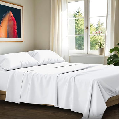 Ashton Sheets 100% Egyptian Cotton Sheets California King Size Bed Set - 4 PC 1200 Luxury High Thread Count White Egyptian Cotton Cal King Sheet Set, Silky Soft, Cooling, Sateen, 17" Deep Pocket