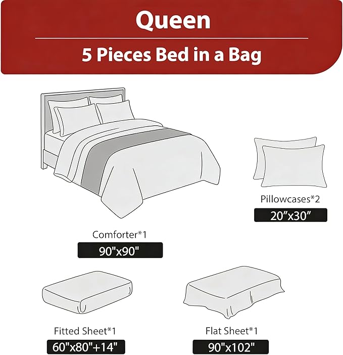 Pink Floral Queen Bed in A Bag for Girls, 5Pcs Pink Bow Comforter Set, Cute Priness Butterfly Bedding Set, 1 Comforter (90"x90")+ 2 Pillowcases + 1 Fitted Sheet + 1 Flat Sheet