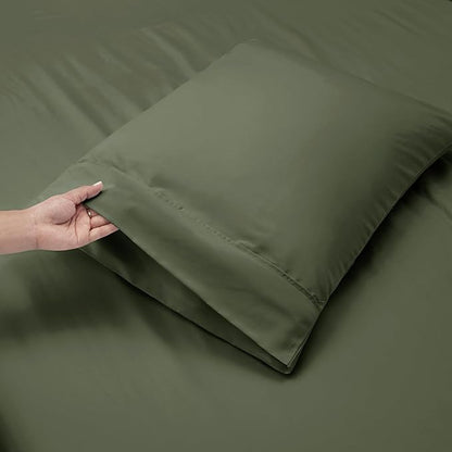 Nestl King Size Sheet Set, 4 Piece Extra Deep Pocket (18-24 inches), Microfiber, Hotel Luxury, Soft, Breathable, Wrinkle-Free, Easy to Care, Olive Green