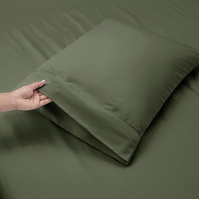 Nestl Queen Size Sheet Set, 4 Piece Extra Deep Pocket (18-24 inches), Microfiber, Cooling, Hotel Luxury, Soft, Breathable, Wrinkle-Free, Easy to Care, Olive Green