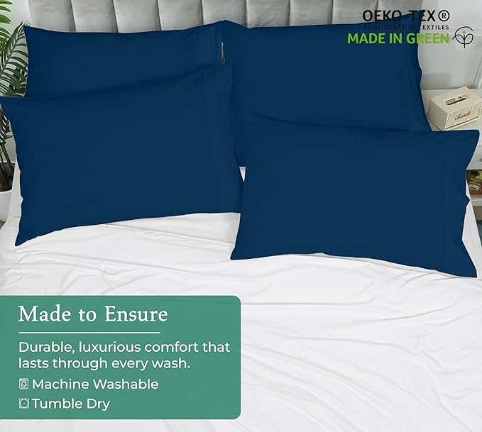 Royale Linens Standard Pillowcase Set of 2 - Bed Pillow Cover - 20"x26" - Navy Pillowcases - 1800 Brushed Microfiber, Wrinkle & Fade Resistant - Soft & Cozy- Standard Size Pillow Case (Navy)