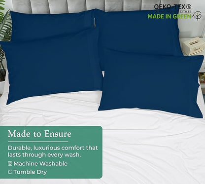 Royale Linens Queen Pillowcase Set of 2 - Bed Pillow Cover - 20" x 30" - Navy Pillowcases - 1800 Brushed Microfiber, Wrinkle & Fade Resistant - Soft & Cozy- Queen Size Pillow Case (Navy)