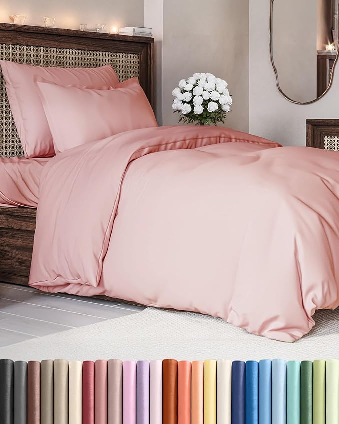 Duvet Cover Twin/Twin XL Size Set - Extra Soft Twin/Twin XL Duvet Cover 68" x 90" with 1 Pillow Sham - Hotel Luxury, Easy Care, Fade Free with Zipper Closures & Ties - Comfy & Breathable (Baby Pink)
