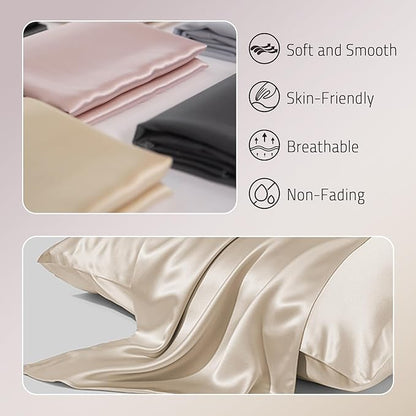 Mulberry Silk Pillow Cases Set of 2, Both Sides Real Silk Pillowcase for Hair and Skin Prevent Acne Pillowcase Organic Silk Pillow Cases 2 Pack with Hidden Zipper, Beige, Standard (20"×26")