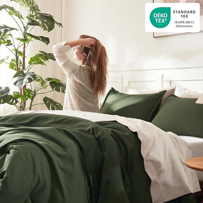 Litanika Dark Olive Green Twin/Twin XL Comforter Set, 2 Pieces Solid Bedding Comforter Set, All Season Fluffy Bed Set (66x90In Comforter & 1 Pillowcase)