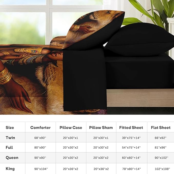 Nesker Comforter Set Queen Size, Regal Lions Queen Woman 7 Pcs Bedding for Kids and Adults, African Wildlife Brown Bed Sheet Sets with Fitted Sheet 2 Pillowcases & 2 Shams