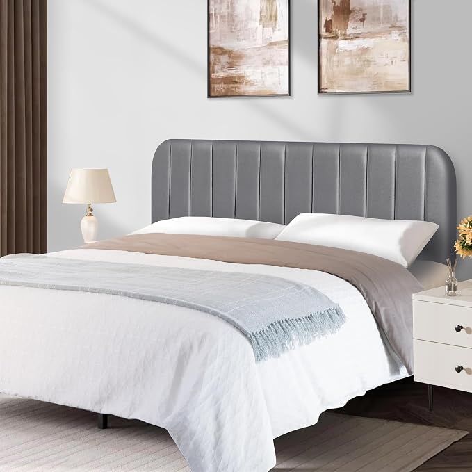 King Headboard Only - Upholstered Headboard for Bed, Easy Assembly, Velvet Covered Sponge, Place Between Bed & Wall, Adjustable Metal Legs with Non-Slip Pads, Grey