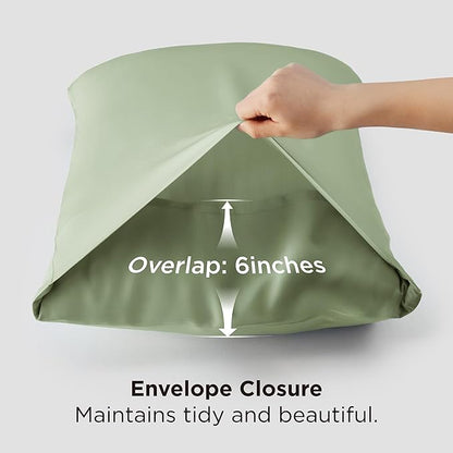 Bedsure King Size Pillow Cases Set of 2, Cooling Pillow Cases King, Rayon Derived from Bamboo Sage Green Pillowcases, PureWoven Silky Soft Bedding Pillow Covers with Envelope Closure, 20x36 Inches