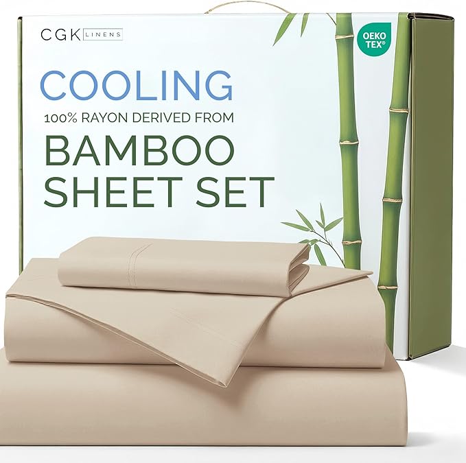 100% Rayon Derived From Bamboo - Bamboo Sheets Twin Size - Cooling Sheets for Twin - Ultra Soft, Breathable & Hotel Luxury Bedding - 1 Flat & 1 Fitted & 1 Pillowcase w/ 16 Inch Deep Pockets - Wheat