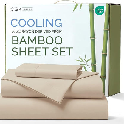 100% Rayon Derived From Bamboo - Bamboo Sheets Twin Size - Cooling Sheets for Twin - Ultra Soft, Breathable & Hotel Luxury Bedding - 1 Flat & 1 Fitted & 1 Pillowcase w/ 16 Inch Deep Pockets - Wheat