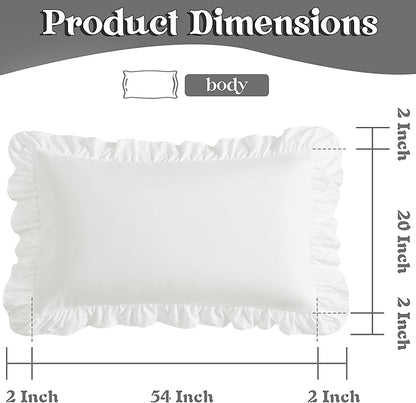 KKJIAF Ruffle Body Pillow Cases Set of 1, Ruffled Pillow Covers with Envelope Closure, Body Pillowcases Size of 20" x 54", Ruffled Long Pillow Shams, White