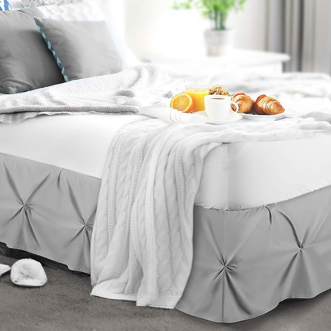 Nestl Premium Microfiber Bedskirt - Twin Size, Pinch Pleat, 14" Drop, Hotel Quality, Light Grey