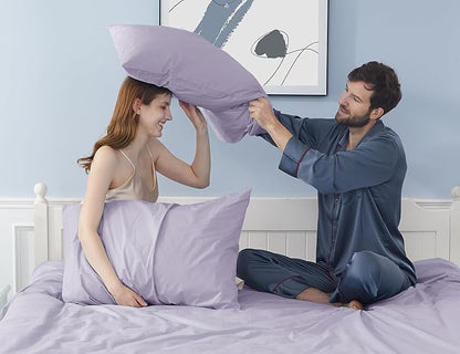 Pillow Cases, King Size Cotton Percale Weave Pillowcases, Pre-Shrunk Breathable and Hypoallergenic Pillowcases, Set of 2 (2 Piece King 20 Inch x 40 Inch, Light Purple)