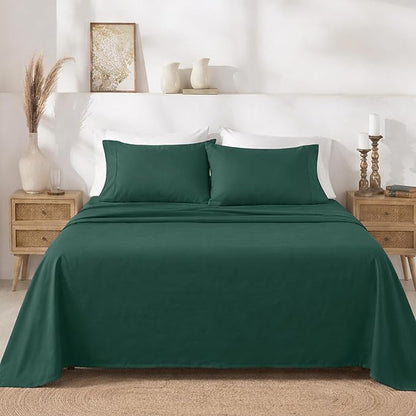 California Design Den Full Size Bed Sheets Set - Soft 400 Thread Count Sateen, Natural 100% Cotton Sheets with Deep Pockets, Breathable, and Durable Bedding Set - Hunter Green