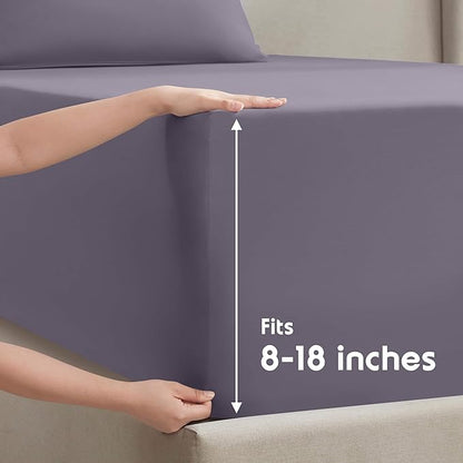 Nestl Full XL Sheet Set - Luxury 1800 Ultra-Soft Microfiber Full Extra Long Bed Sheets - Double Brushed - Deep Pockets - Easy Fit - 4 Piece Set - Bedding Sheets & Pillowcases (Full XL, Grayish Purple)