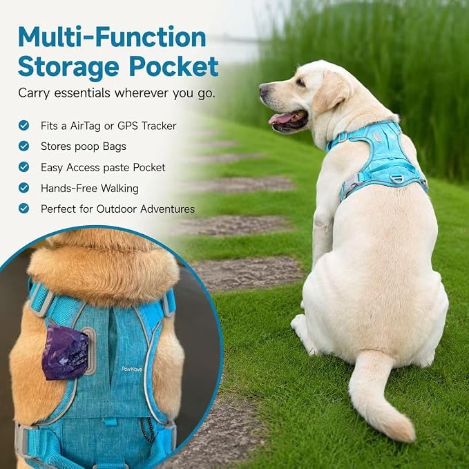 No Pull Dog Harness with Built-in Hidden AirTag & GPS Tracker Holder, Reflective Adjustable Escape-Proof Vest Harness for Small & Medium Dogs (Blue, L)
