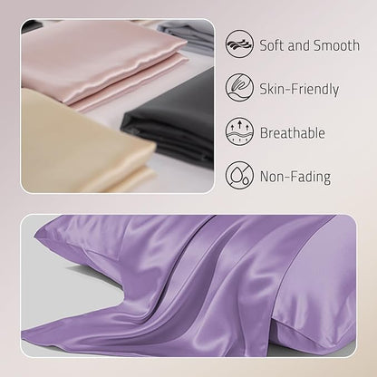 Mulberry Silk Queen Size Pillow Cases for Hair and Skin, Ultra Smooth Cooling Acne Pillow Case with Hidden Zipper Both Sides Real Silk Pillow Cases Queen (20"×30"), Lavender