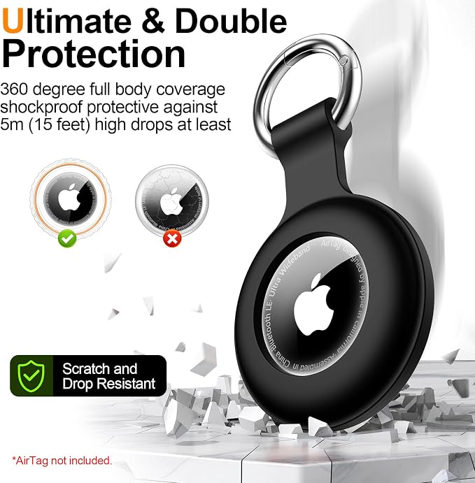 1|2|4Pack for Apple AirTag Holder with Keychain for Air Tag 2nd/1st Gen | Waterproof Air Tag Cover GPS Tracker Anti-Scratch Silicone Air-Tag Case for Pets,Kids,Luggages-Black+Black+Blue+Blue