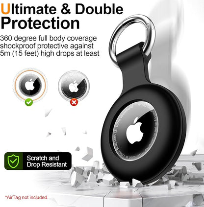 1|2|4Pack for Apple AirTag Holder with Keychain for Air Tag 2nd/1st Gen | Waterproof Air Tag Cover GPS Tracker Anti-Scratch Silicone Air-Tag Case for Pets,Kids,Luggages-Black+Black+Blue+Blue