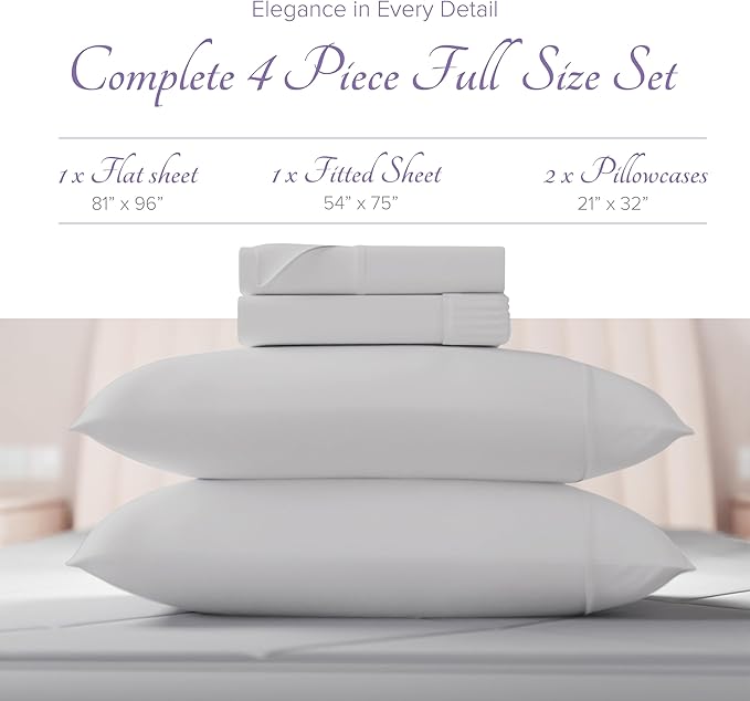 Carressa Linen 100% Egyptian Cotton Full Size Sheets - 600 Thread Count Full Size Egyptian Cotton Sheets (4 PC, Silver Gray), Soft, Cooling, 16" Deep Pocket Sateen Weave Luxury Hotel Bed Sheet Set