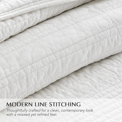 EVERGRACEHOME 100% Cotton Modern Lines Quilt Set King Size, Pre-Washed Soft Striped Coverlet Bedspread, 3 Piece Lightweight Bedding Set for All Season, with 2 Pillow Shams, Bright White