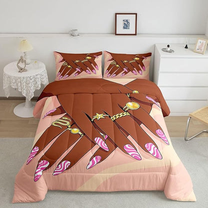 Erosebridal Romantic Makeup Themed Comforter Set King Size for Girls Fashion Girlish Quilt Black Girls Bedding Set for Kids Teens Adult Women Bedroom Afro Vogue Princess Magical Down Comforter