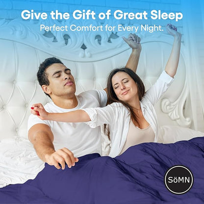 SöMN Kömforte Microfiber Dual Zone Comforter, His and Hers Blankets for Couples, Cool & Warm Two Temperature Comforter, Alternative Down Duvet Insert, Wedding Gift (Navy, Queen)