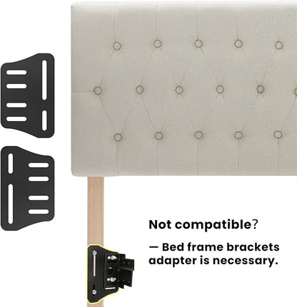 Tufted Upholstered Full Size Bed Headboard in Modern Button Design, Adjustable Solid Wood Head Board, Premium Linen Fabric Padded Headboards in Bedroom (Beige)