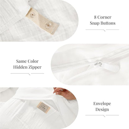 Off White Duvet Cover Queen Size, 100% Sandwashed Cotton Soft Queen Duvet Cover Set 3 Pieces with Zipper Clousre & Corner Buttons (Off White, Queen 90 x 90)