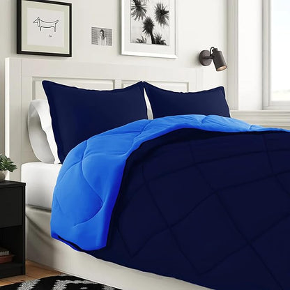 Elegant Comfort 7-Piece Twin Size Bed-in-a-Bag - Luxury 1500 Thread Count Comforter & Sheet Set, Super Cozy, Wrinkle and Stain Resistant, Navy/Aqua