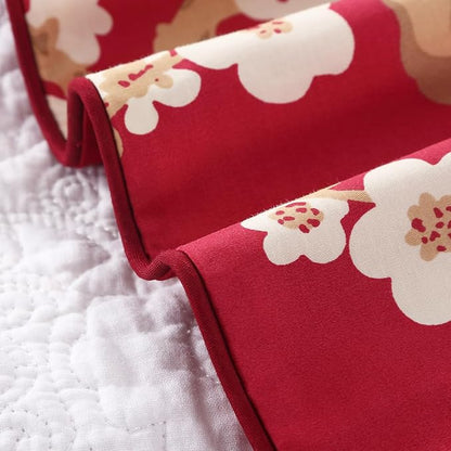 WINLIFE 100% Cotton Pillowcases Set of 2 Floral Printed Pillow Case Beige Plum Blossom on Red Pillow Cover, Queen 20x30''