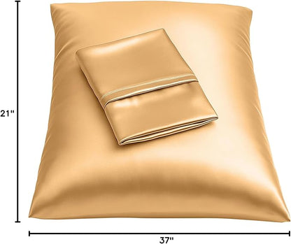 BLISSFORD Satin Pillowcase with Zipper, for Hair and Skin Care, Feels Soft and Cool Like a Silk Pillowcase, Gold Satin Pillow Cases 2 Pack, Slik Pillow Cover, King Size - Set of 2
