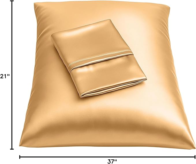 BLISSFORD Satin Pillowcase with Zipper, for Hair and Skin Care, Feels Soft and Cool Like a Silk Pillowcase, Gold Satin Pillow Cases 2 Pack, Slik Pillow Cover, Queen Size - Set of 2