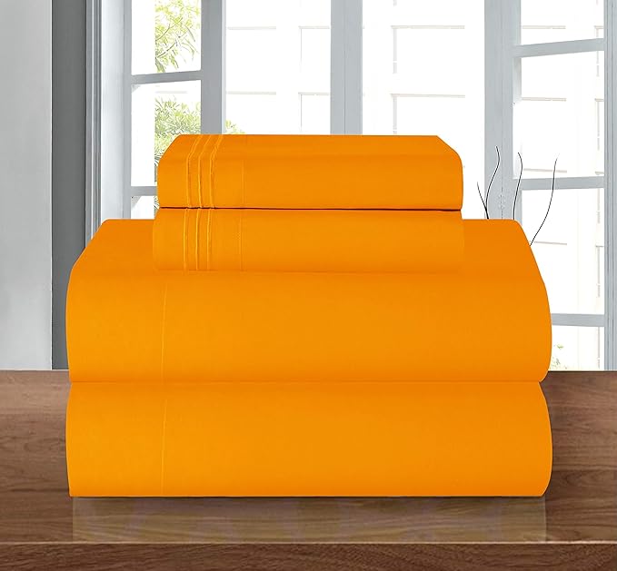 Elegant Comfort Luxury 1500 Premium Hotel Quality Microfiber 5-Piece Sheet Set - Wrinkle Resistant, All Around Elastic Fitted Sheet, Deep Pocket up to 16", Split King, Elite Orange