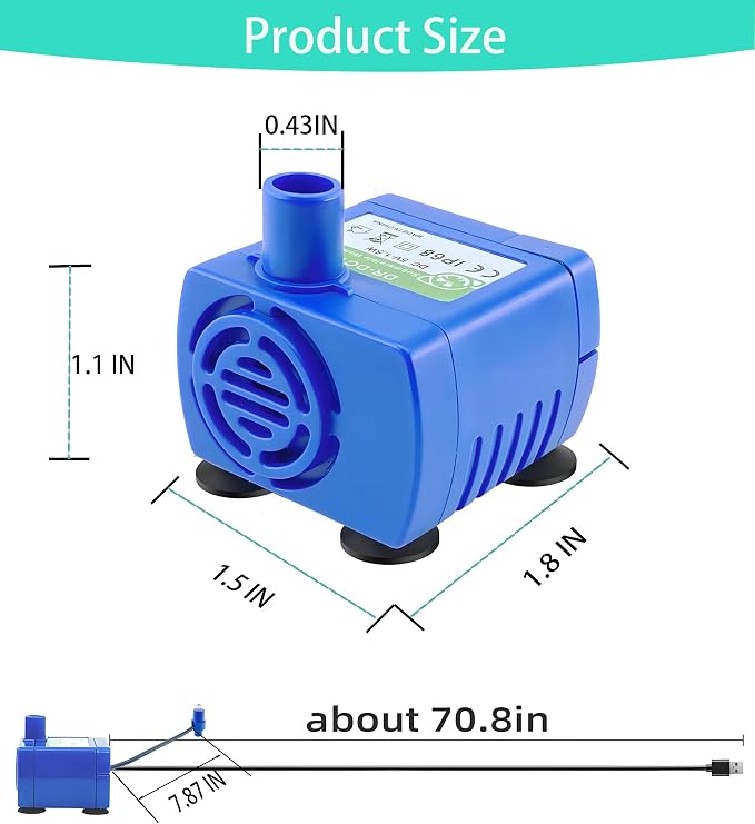 Cat Water Fountain Replacement Pump for DR-DC160 | IP68 Stainless Steel Submersible Pump, Quiet Design & Auto Shutoff Sensor for Pet Automatic Drinking Dispenser